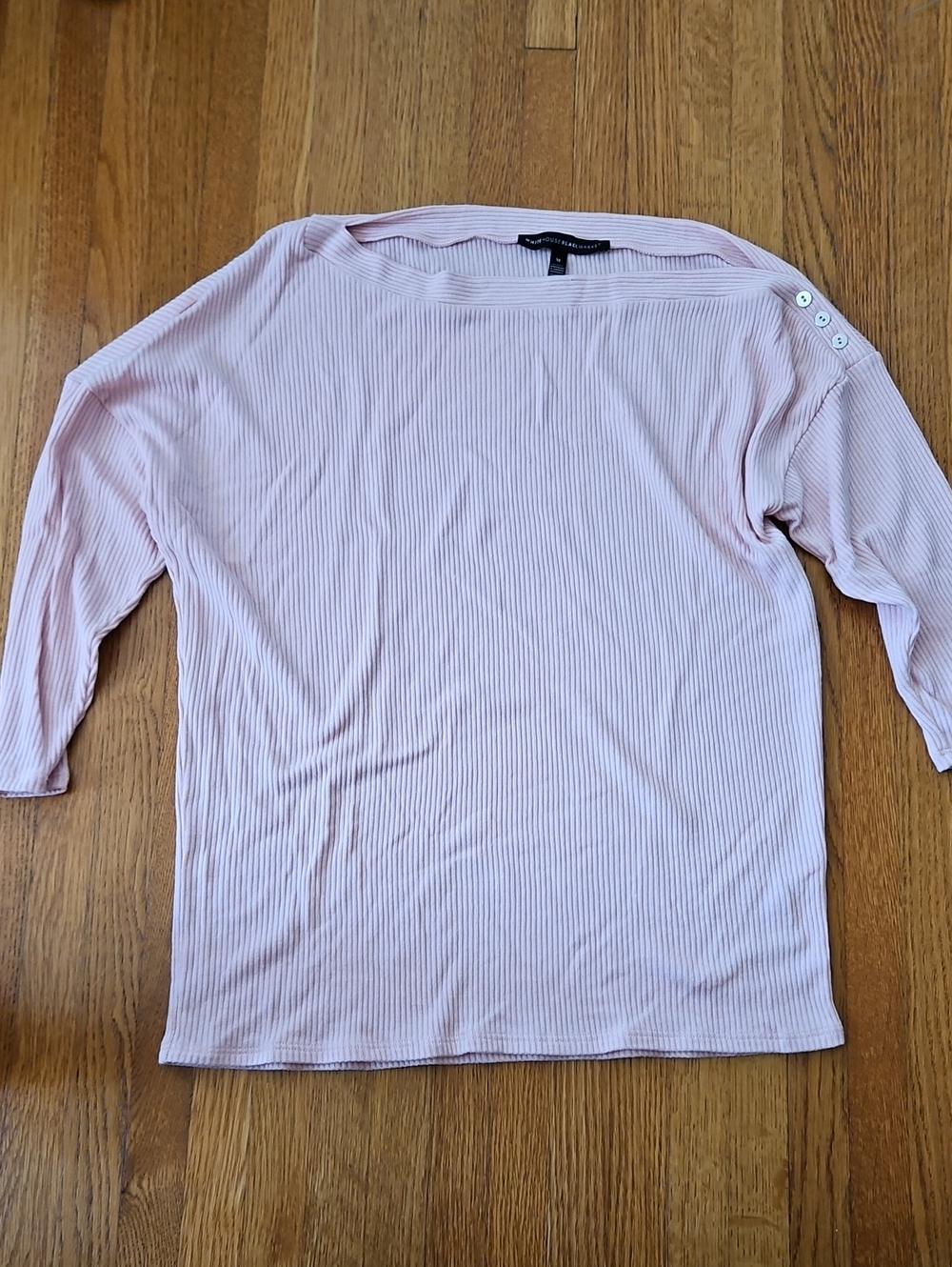 WHBM Pink Ribbed Boatneck Top with Shoulder Buttons